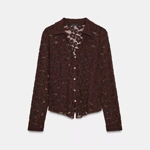 Zara Brown Lace Button-Up Shirt